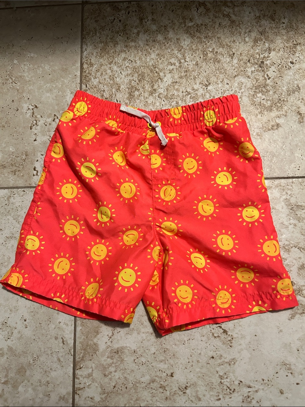 Kids' Bright Red Sun-Print Swim Trunks